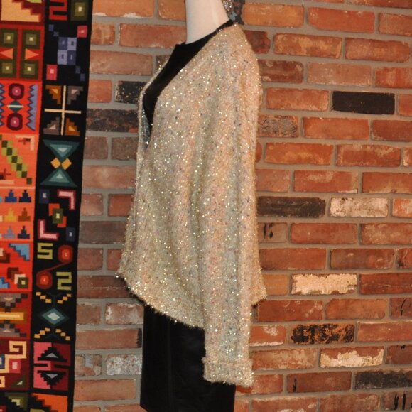 Anthropologie Maeve Twinkle Ivory Gold Tinsel Multicolor Knit Cardigan Sweater - Picture 4 of 9